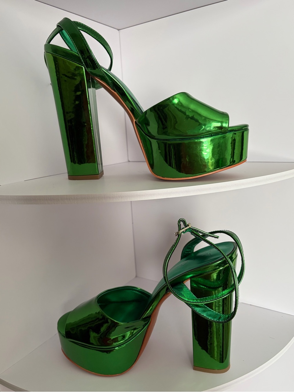 Green Metallic Platform Slingback Heels